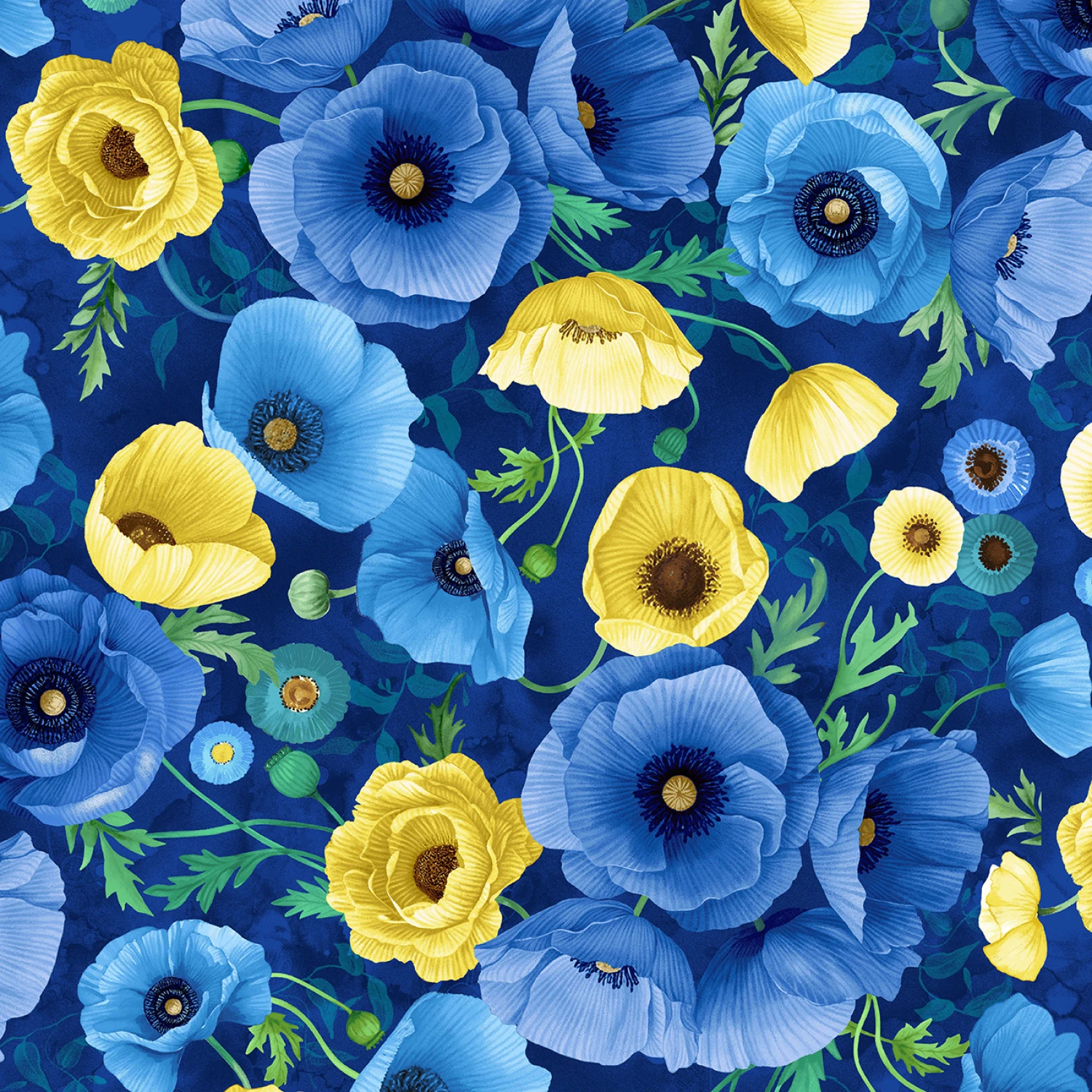 Poppy Serenade - Navy Poppy Focal #CD4161-NAVY - Quilting Fabric