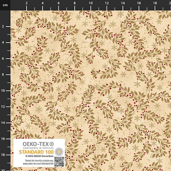 Snow Crystals - Beige Gold Branches w/Gold Metallic 4593-211 - Quilting Fabric