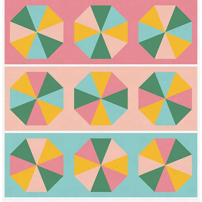 Quilting Rockstar! Table Runner in Aqua and Pink Fabric Panel 43" x 43"