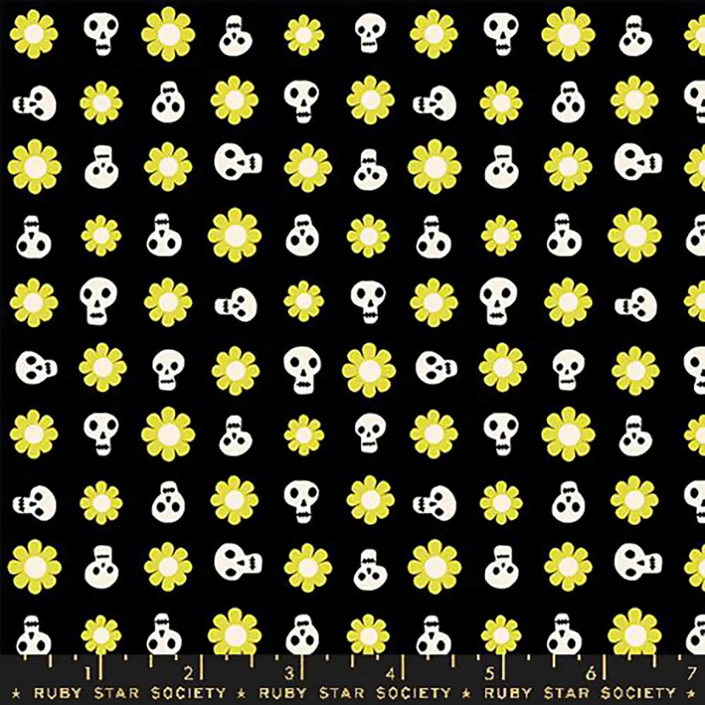 Good Spirits Black Skulls and Flowers Fabric Yardage
