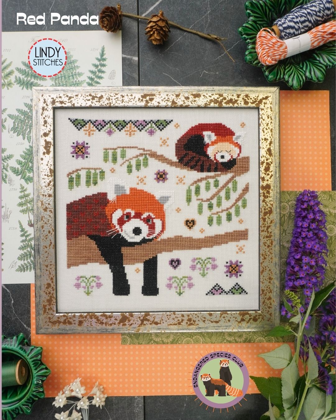 Lindy Stitches RED PANDA Cross Stitch Pattern Endangered Species Club #5
