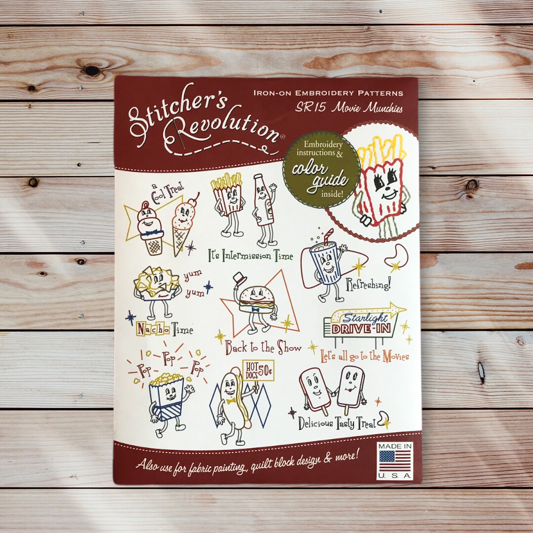 SR15 Movie Munchies – Stitcher’s RevolutionIron-On Embroidery Transfer Pattern