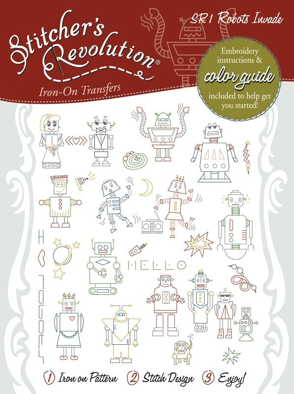 SR1 Robots Invade – Stitcher’s RevolutionHand Stitch Embroidery Transfer Pattern