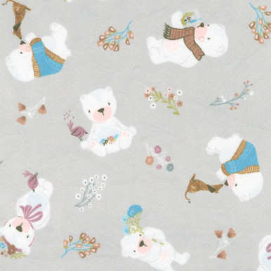 Robert Kaufman Winter Days MINKY 58" SRKDY-21748-412 Dove Bears Sweaters Pups Owls | SOLD BY THE HALF-YARD