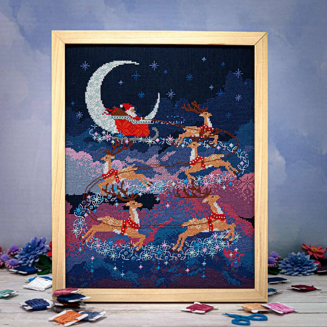 Santa's Moonlit Ride Cross Stitch Pattern by Counting Puddles