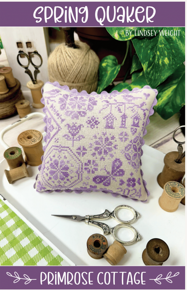 Spring Quaker Cross Stitch by Lindsey Weight of Primrose Cottage - PAPER Pattern PCS-132