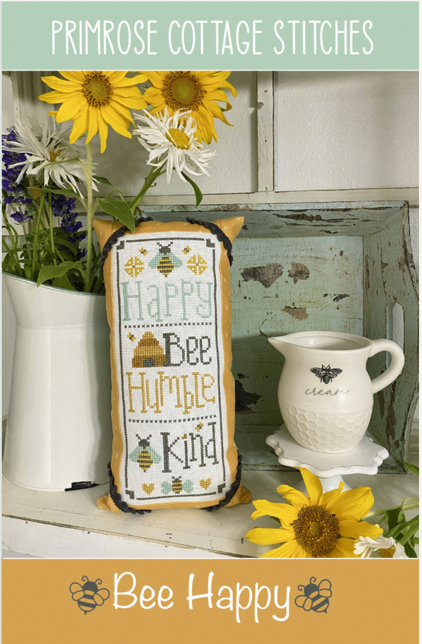 Bee Happy Cross Stitch by Lindsey Weight of Primrose Cottage Stitches - PDF Pattern