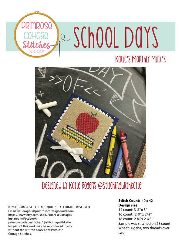 School Days Cross Stitch by Katie Rogers of Primrose Cottage - PDF Pattern