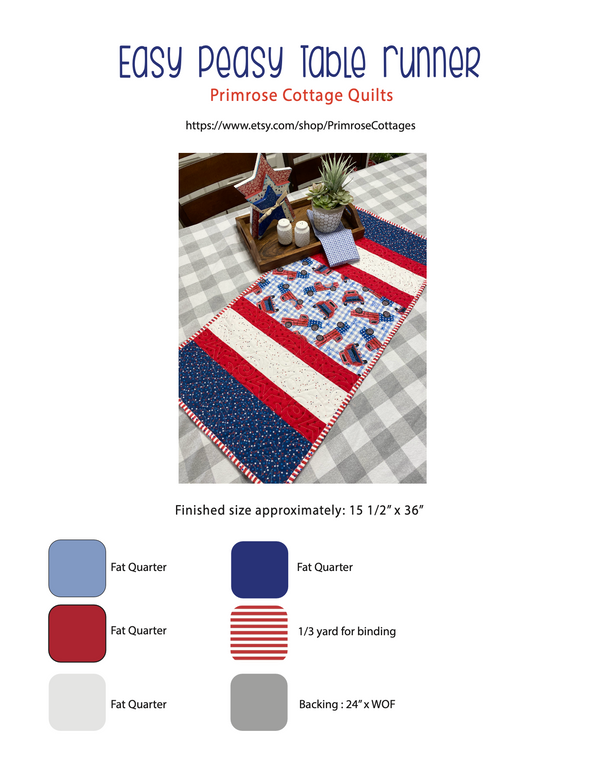 Easy Peasy Table Runner by Lindsey Weight of Primrose Cottage Quilts - Quilt PDF Pattern