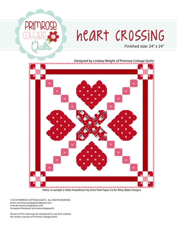 Heart Crossing by Lindsey Weight of Primrose Cottage Quilts - Table Topper PDF Pattern