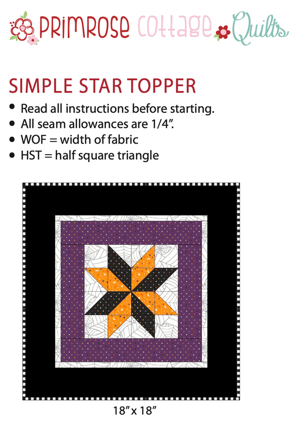 Simple Star by Lindsey Weight of Primrose Cottage Quilts - Table Topper PDF Pattern