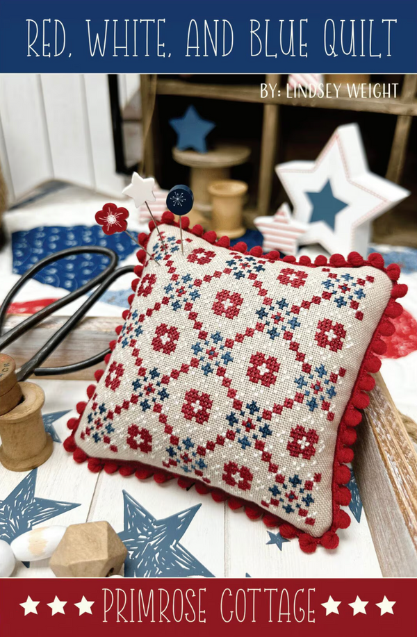Red, White, and Blue Quilt Cross Stitch by Lindsey Weight of Primrose Cottage - PAPER Pattern PCS-127
