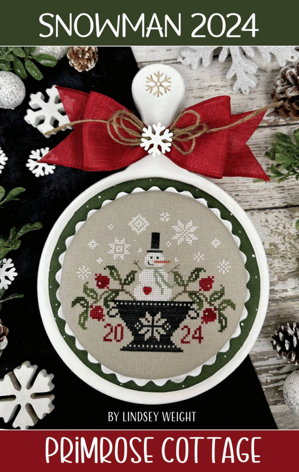 Snowman 2024 Cross Stitch by Lindsey Weight of Primrose Cottage - PAPER Pattern PCS-128