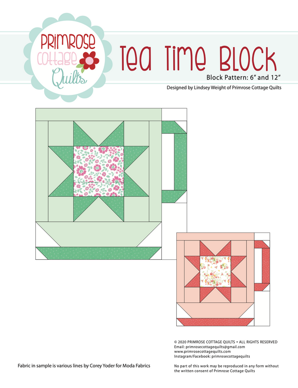 Tea Time Block by Lindsey Weight of Primrose Cottage Quilts - Quilt PDF Pattern