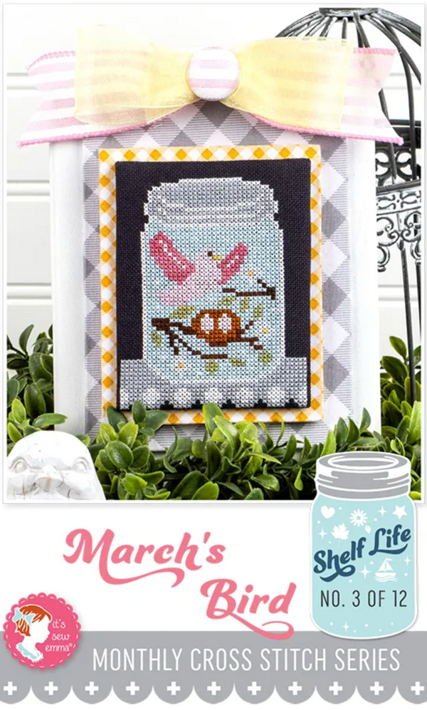 March's Bird Shelf Life Cross Stitch by It's Sew Emma - Paper Pattern