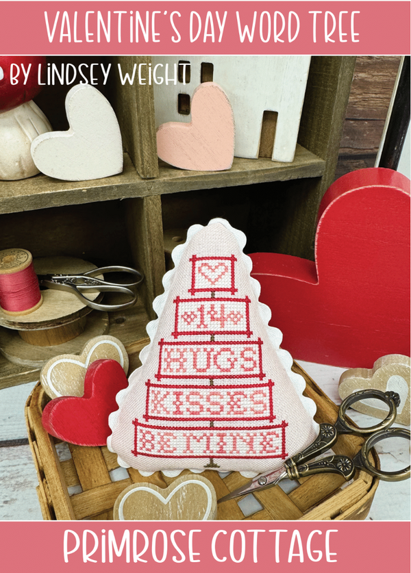 Valentine's Day Word Tree Cross Stitch by Lindsey Weight of Primrose Cottage - PAPER Pattern