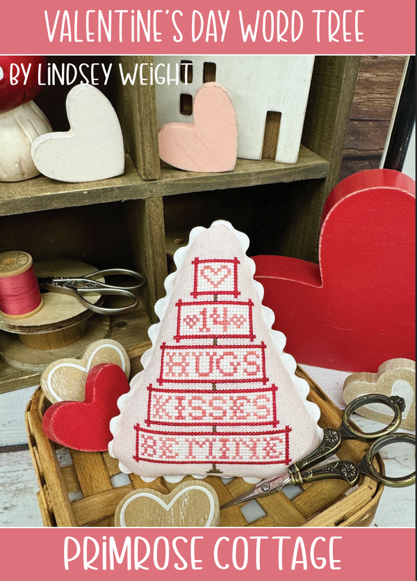 Valentine's Day Word Tree Cross Stitch by Lindsey Weight of Primrose Cottage Stitches - PDF Pattern