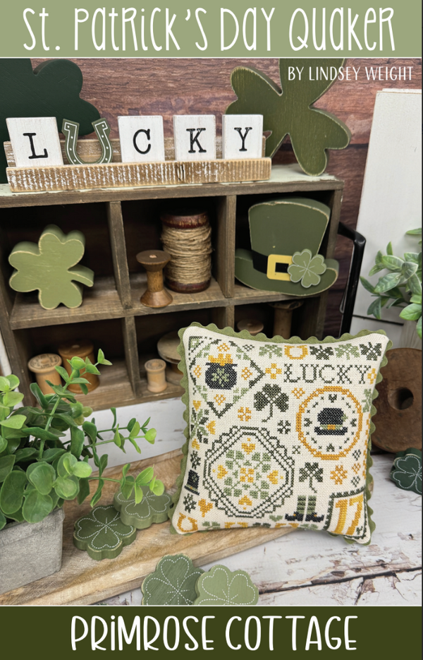 St. Patrick's Day Quaker Cross Stitch by Lindsey Weight of Primrose Cottage - PDF Pattern