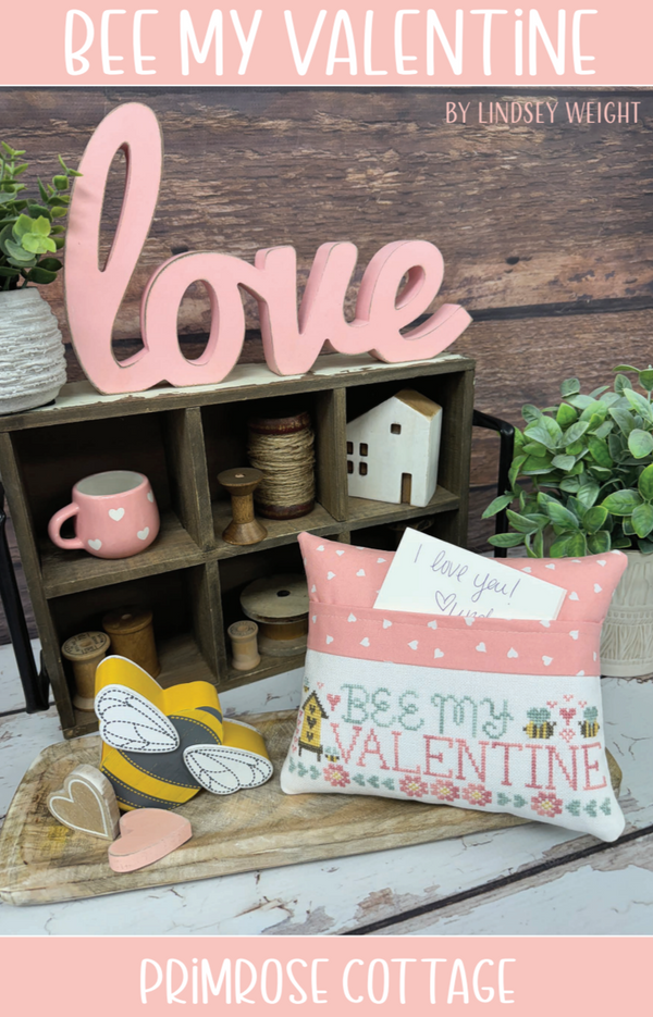 Bee My Valentine Cross Stitch by Lindsey Weight of Primrose Cottage - PDF Pattern