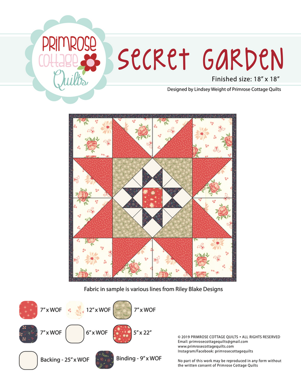 Secret Garden - by Lindsey Weight of Primrose Cottage Quilts - Quilt PDF Pattern