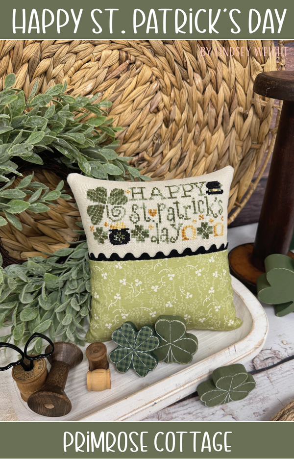 Happy St. Patrick's Day Cross Stitch by Lindsey Weight of Primrose Cottage - PDF Pattern