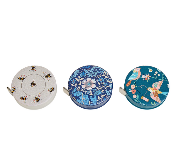 Hobby Gift Retractable Tape Measures - Bee, Bird, Floral Woodblock