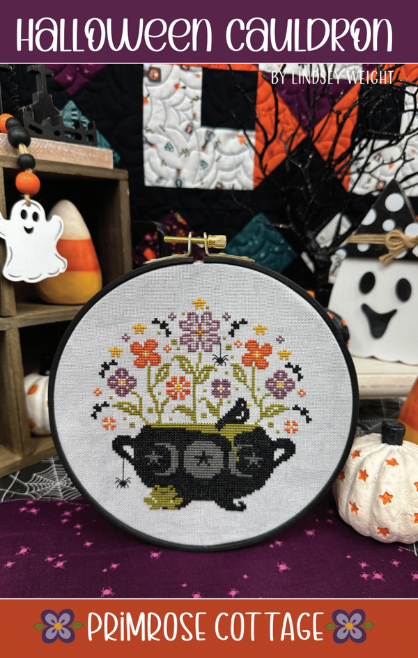 Halloween Cauldron Cross Stitch by Lindsey Weight of Primrose Cottage Stitches - PAPER Pattern PCS-150