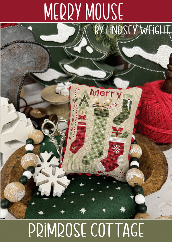 Merry Mouse Cross Stitch by Lindsey Weight of Primrose Cottage - PAPER Pattern