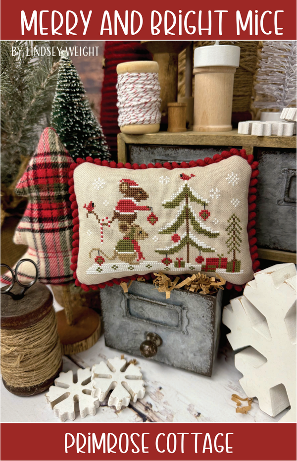 Merry and Bright Mice Cross Stitch by Lindsey Weight of Primrose Cottage - PDF Pattern