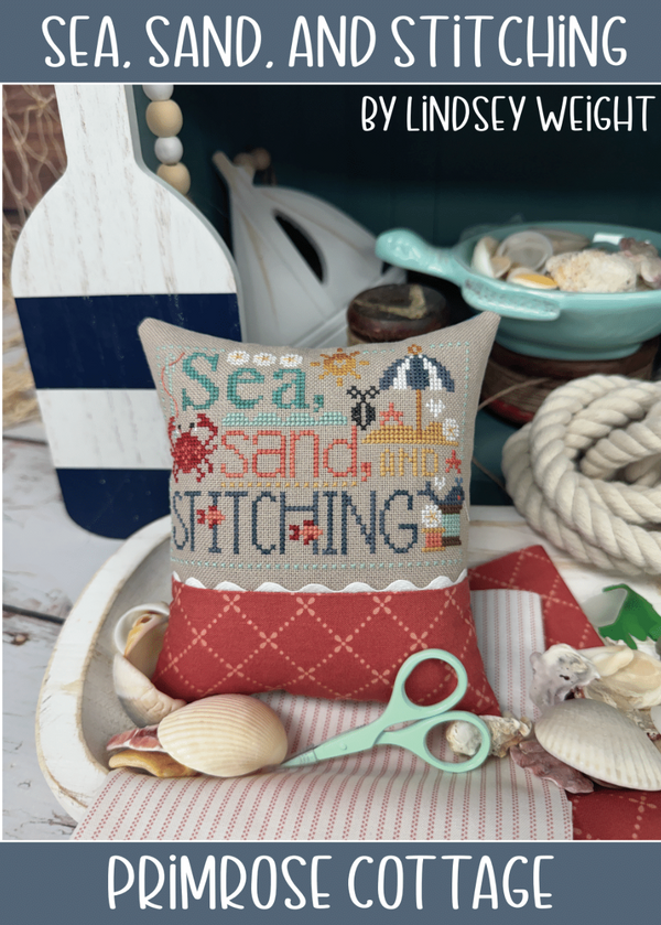Sea, Sand, and Stitching Cross Stitch by Lindsey Weight of Primrose Cottage - PAPER Pattern