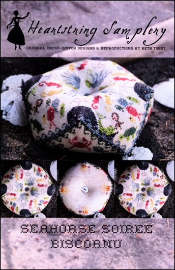 Seahorse Soiree Biscornu | Cross Stitch Pattern by Heartstring Samplery