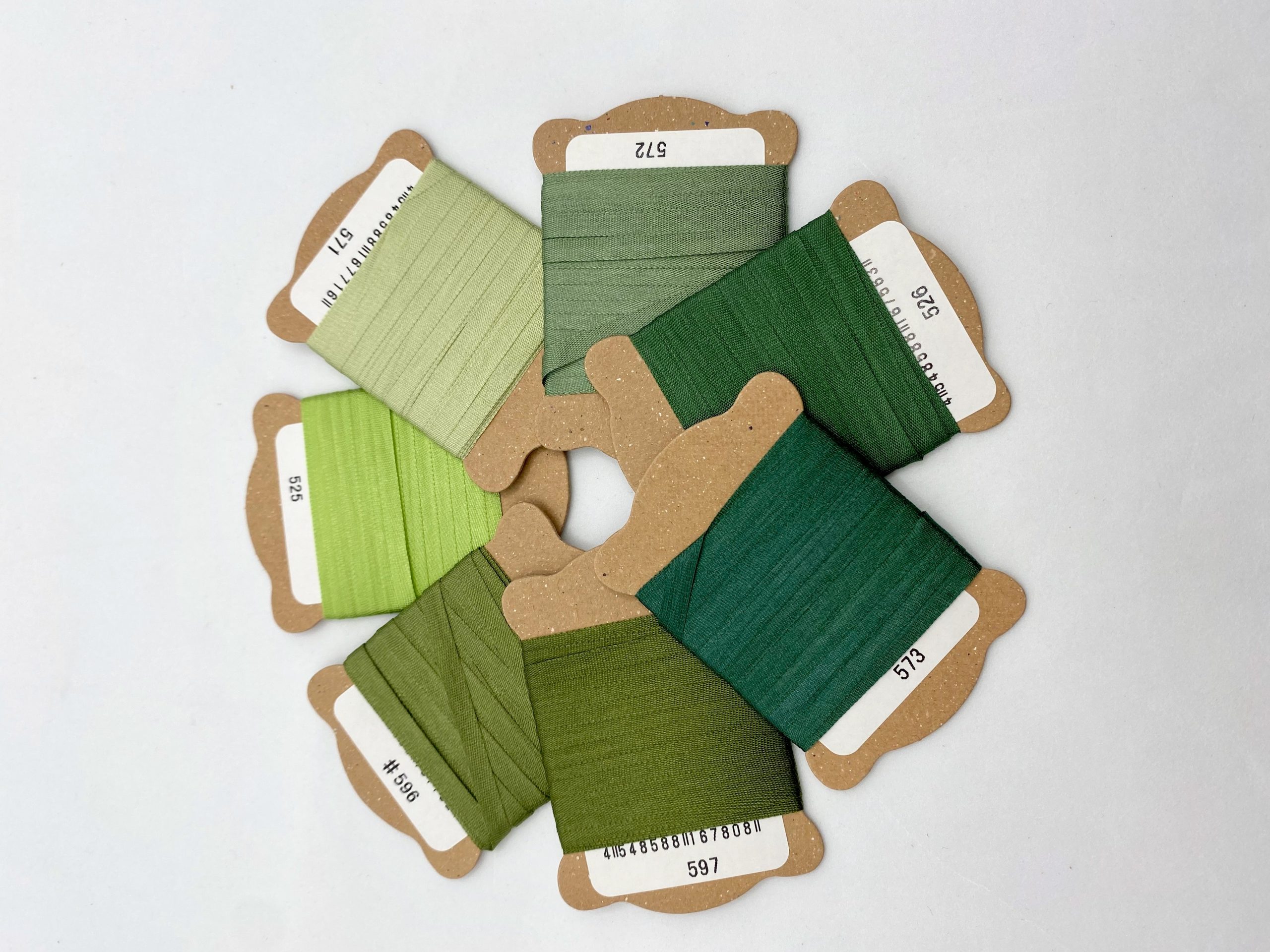 Silk Ribbon, 4mm wide, Greens