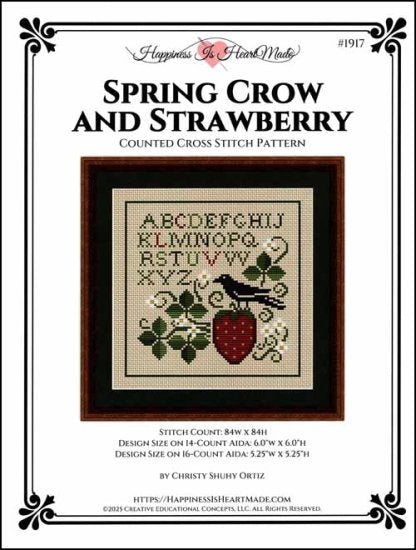 Spring Crow and Strawberry Cross Stitch Pattern by Happiness Is HeartMade