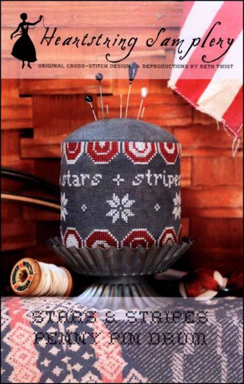 Stars & Stripes Penny Pin Drum Cross Stitch Pattern by Heartstring Samplery