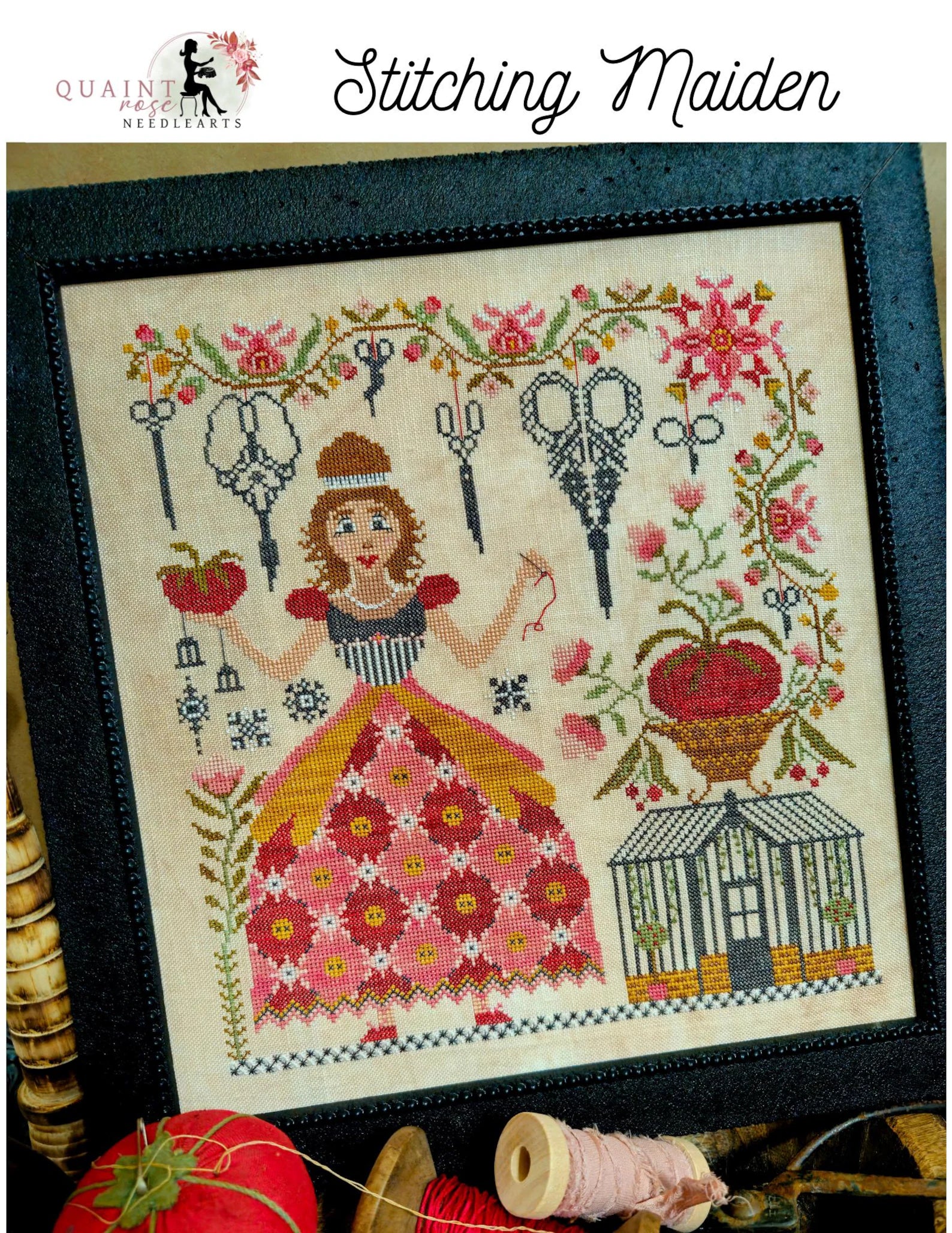 Stitching Maiden Cross Stitch Pattern by Quaint Rose Needlearts