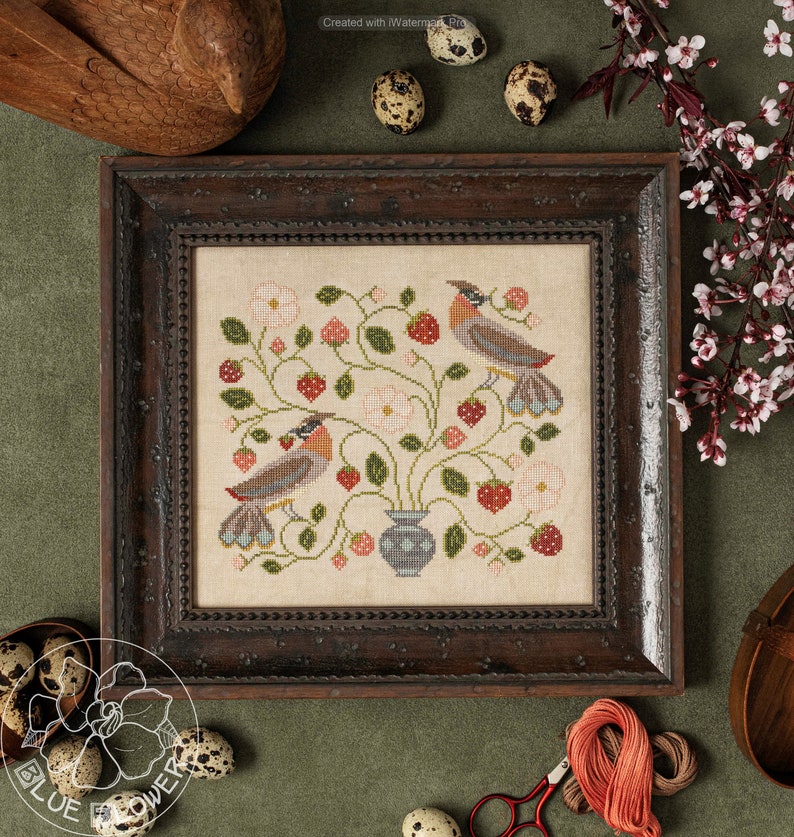 Strawberry Bird Cross Stitch Pattern by The Blue Flower