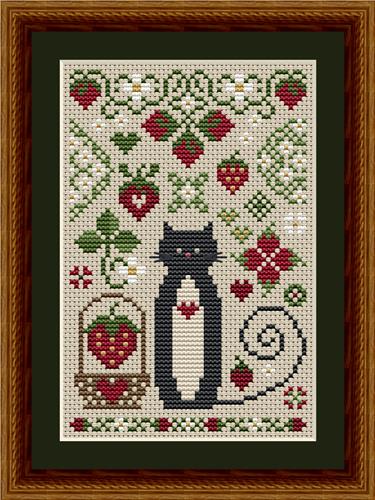 Strawberry Cat Cross Stitch Pattern by Happiness Is HeartMade