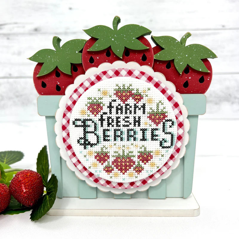 Strawberry Basket Wood Cross Stitch Display - Unfinished Wood
