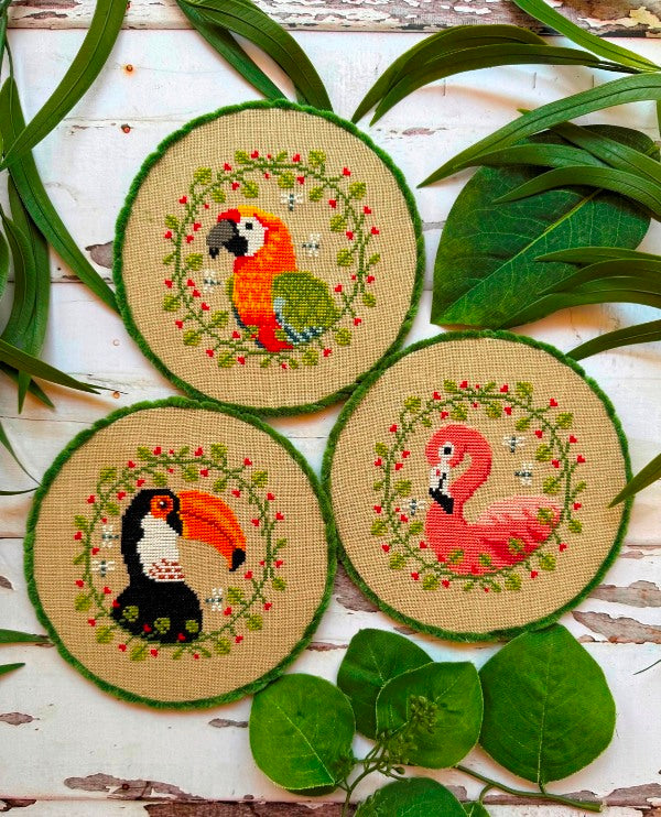 Tropical Birds Trio Cross Stitch by Puntini Puntini - Paper Pattern