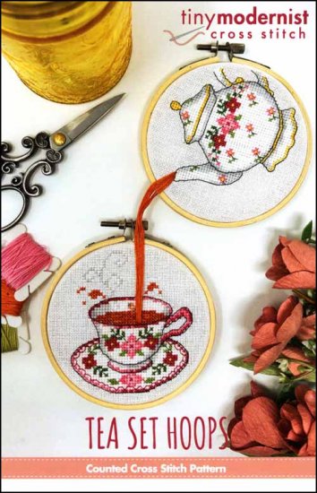Tea Set Hoops Cross Stitch Pattern by Tiny Modernist