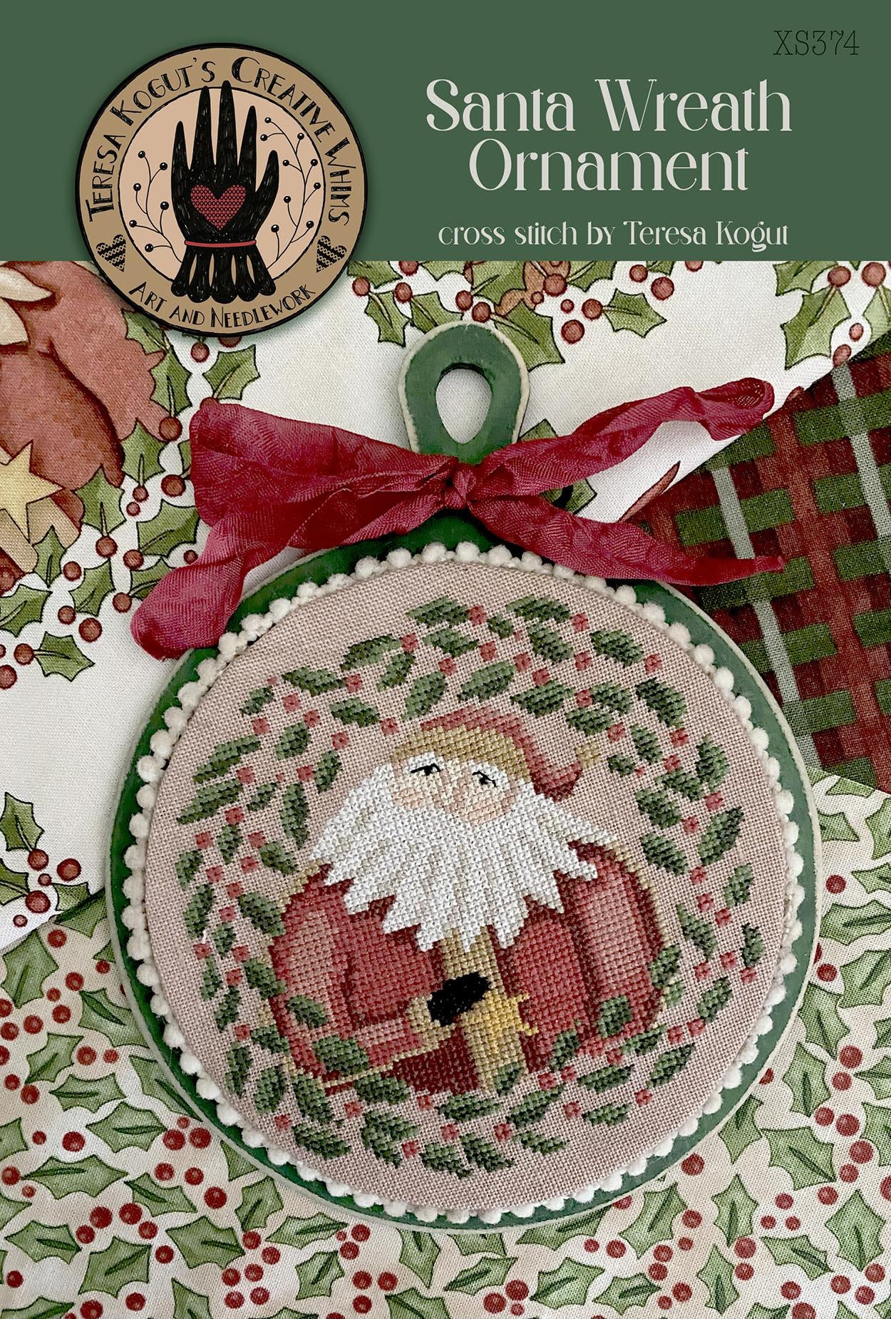 Santa Wreath Ornament Teresa Kogut Cross Stitch Pattern
