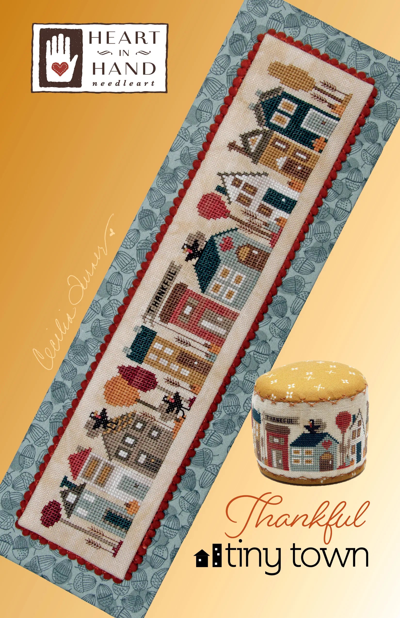 Thankful Tiny Town Heart in Hand Cross Stitch Pattern
