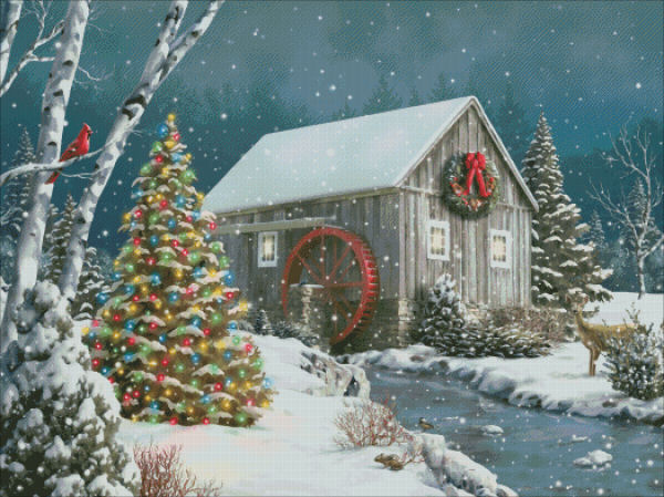 The Falling Snow FULL COVERAGE Cross Stitch Pattern by Heaven and Earth Designs