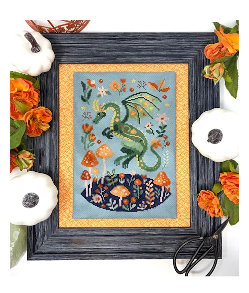 Tiny Modernist FALL FOLK DRAGON Cross Stitch Pattern