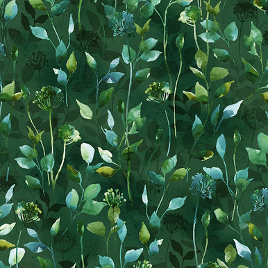 Hoffman Starry Nights Digital- Leaves Vines Flowers Deep Emerald | SOLD BY THE HALF-YARD