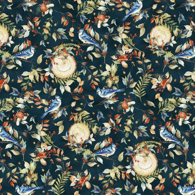 Hoffman Blue Jay Song W5354-21G Teal/ Gold Metallic Blue Jays Log and Leaves| SOLD BY THE HALF-YARD