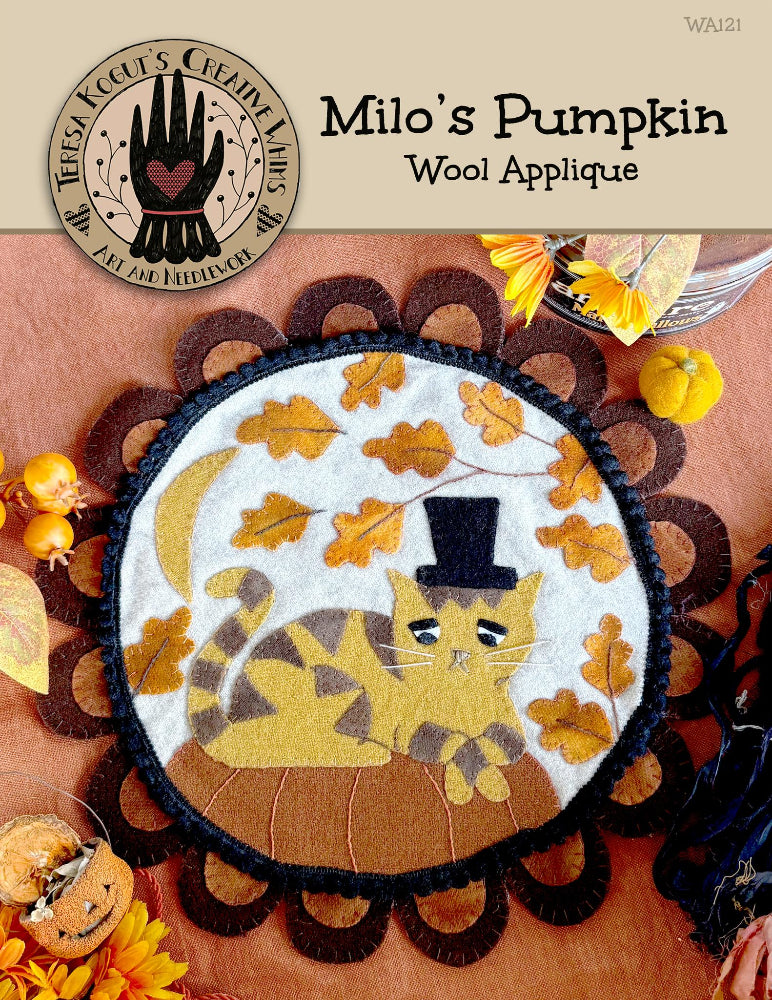 Milo's Pumpkin Wool Applique by Teresa Kogut's Creative Whims Pre-Order Ships In September 2026