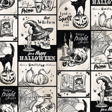 Timeless Treasures Wicked Patch Halloween Fabric WICKED-CD3594 Cream| SOLD BY THE HALF-YARD