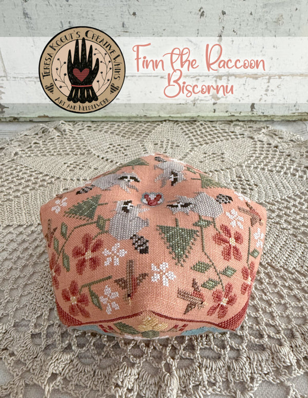 Finn Raccoon Biscornu, by Teresa Kogut pattern