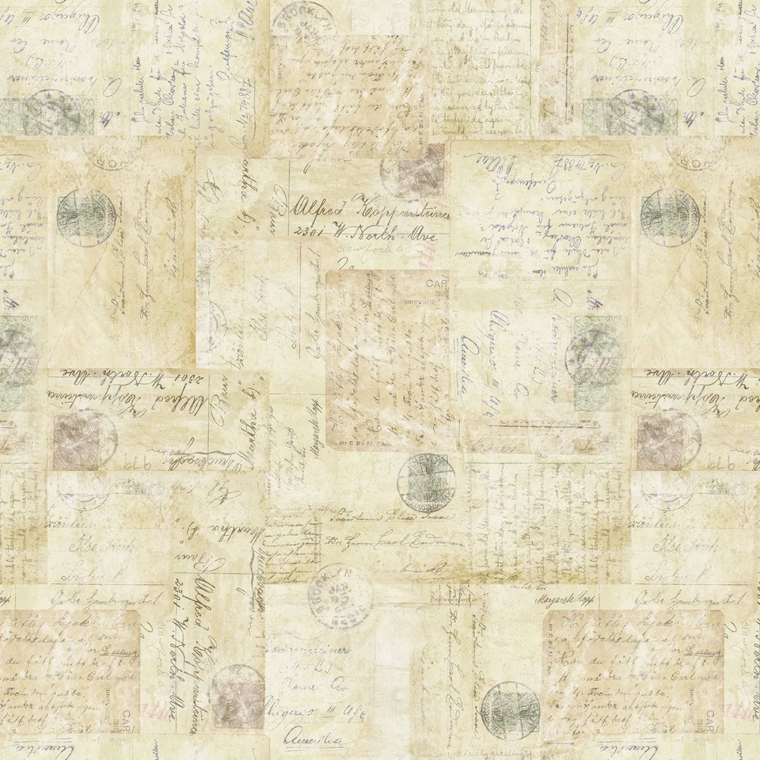 Harmony Dark Butter Postcards Fabric Yardage